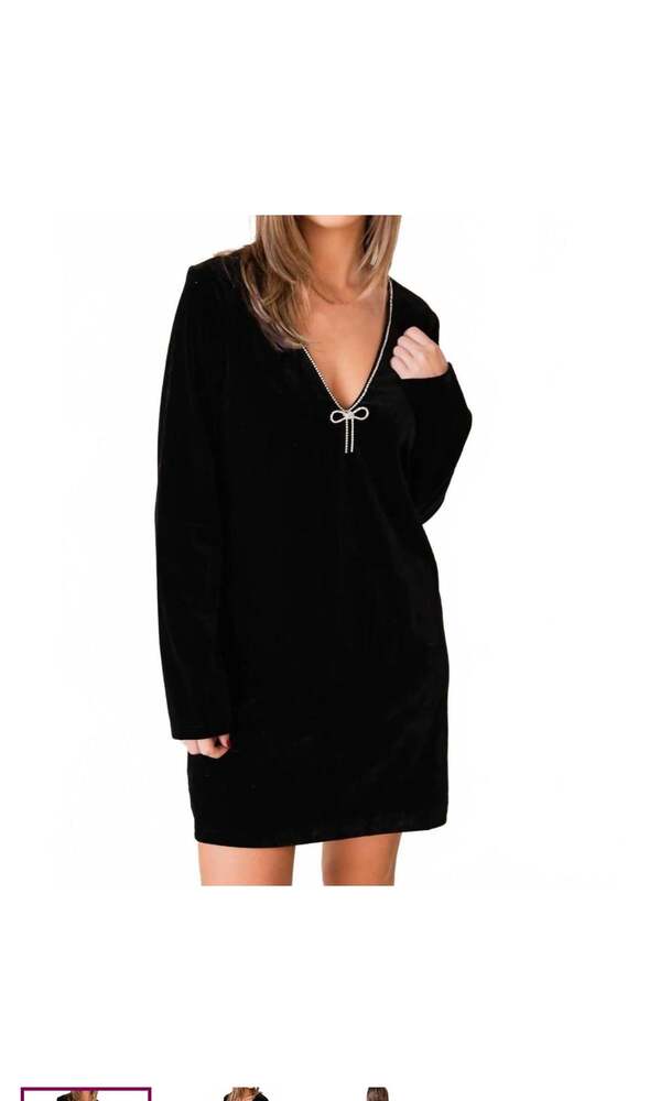 Black Velvet Rhinestone Bow Party Dress